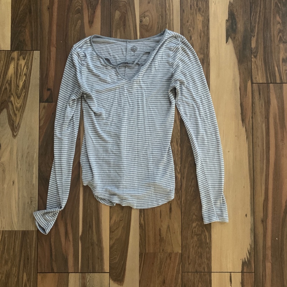 grey & white striped shirt